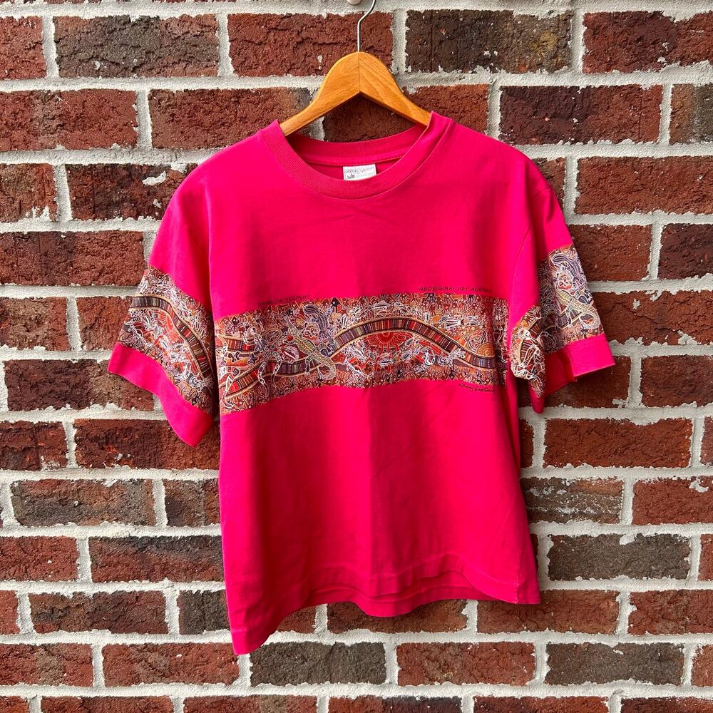 Vintage Gooses T-Shirts Aboriginal Art Rainbow Serpent Pink Tee Size M
